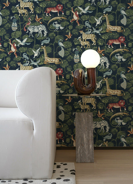 Purchase 4135-27285 A-Street Wallpaper, Rigby Navy Jungle Animals - Whimsy1