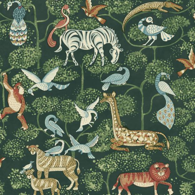 Purchase 4135-27286 A-Street Wallpaper, Rigby Green Jungle Animals - Whimsy