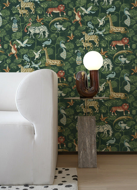 Purchase 4135-27286 A-Street Wallpaper, Rigby Green Jungle Animals - Whimsy1