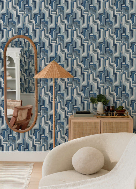 Purchase 4135-72700 A-Street Wallpaper, Tulum Blue Surreal Shapes - Whimsy12