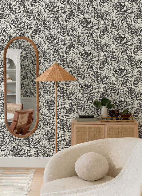 Purchase 4135-72707 A-Street Wallpaper, Nelda Black Rose - Whimsy12