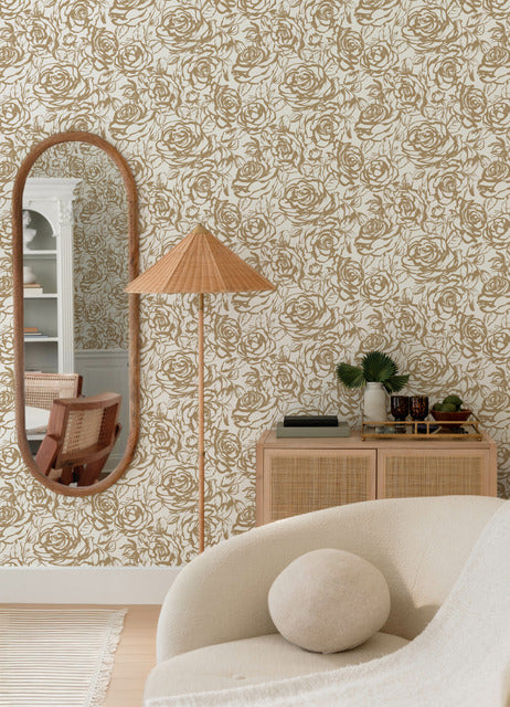 Purchase 4135-72708 A-Street Wallpaper, Nelda Gold Rose - Whimsy12