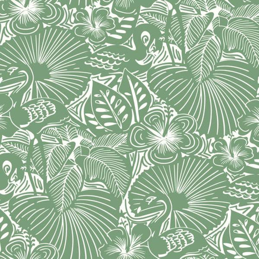 Purchase 4135-72714 A-Street Wallpaper, Idalia Green Floral Flamingo - Whimsy