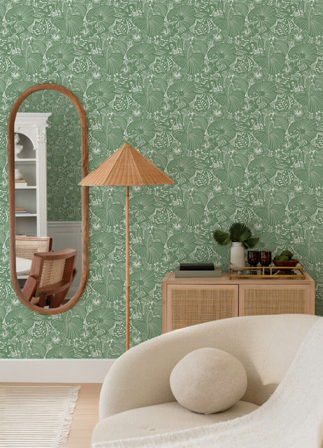 Purchase 4135-72714 A-Street Wallpaper, Idalia Green Floral Flamingo - Whimsy12