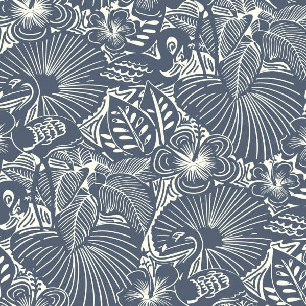 Purchase 4135-72716 A-Street Wallpaper, Idalia Navy Floral Flamingo - Whimsy