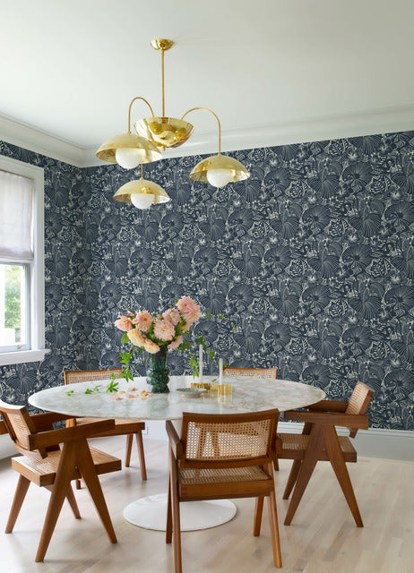 Purchase 4135-72716 A-Street Wallpaper, Idalia Navy Floral Flamingo - Whimsy1