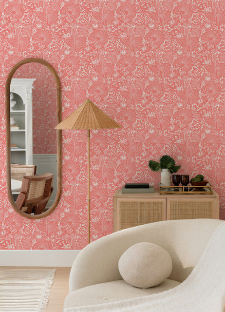 Purchase 4135-72717 A-Street Wallpaper, Idalia Coral Floral Flamingo - Whimsy12