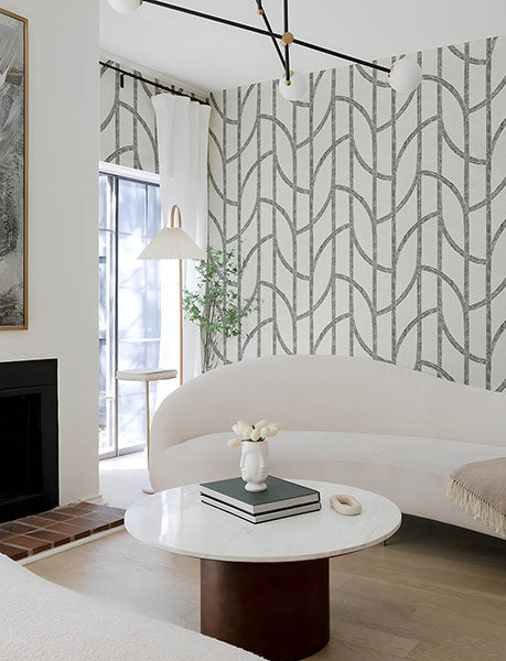 Purchase 4141-27141 A-Street Prints Wallpaper, Harlow Black Curved Contours - Solace1