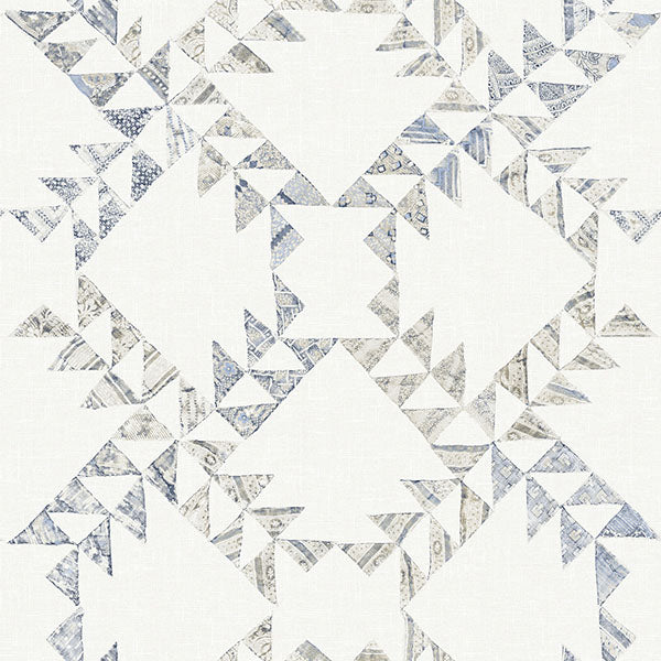 Purchase 4142-72628 Chesapeake Wallpaper, Scrap Quilt Denim - Yellowstone