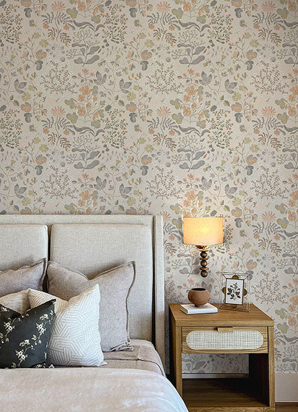 Purchase 4143-22004 A-Street Wallpaper, Groh Neutral Floral - Botanica1