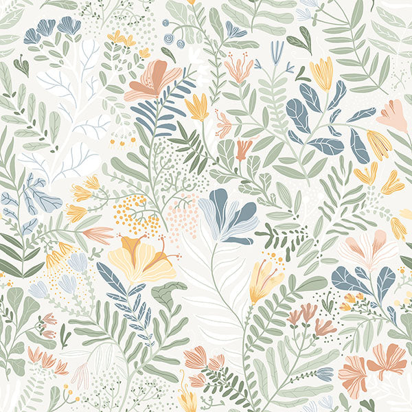 Purchase 4143-22005 A-Street Wallpaper, Brittsommar Seafoam Woodland Floral - Botanica