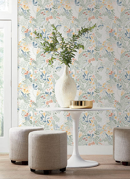 Purchase 4143-22005 A-Street Wallpaper, Brittsommar Seafoam Woodland Floral - Botanica12