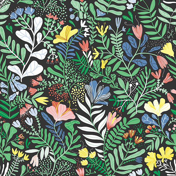 Purchase 4143-22006 A-Street Wallpaper, Brittsommar Black Woodland Floral - Botanica