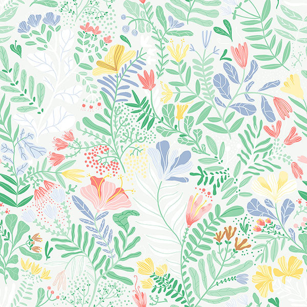Purchase 4143-22007 A-Street Wallpaper, Brittsommar Light Green Woodland Floral - Botanica