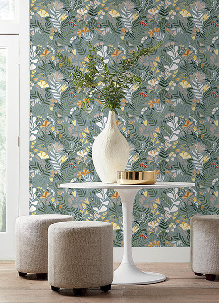 Purchase 4143-22008 A-Street Wallpaper, Brittsommar Slate Woodland Floral - Botanica12