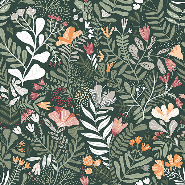 Purchase 4143-22009 A-Street Wallpaper, Brittsommar Evergreen Woodland Floral - Botanica