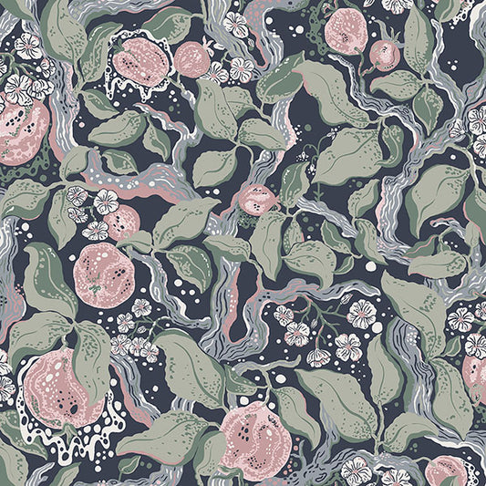 Purchase 4143-22028 A-Street Wallpaper, Kort Dark Blue Fruit and Floral - Botanica