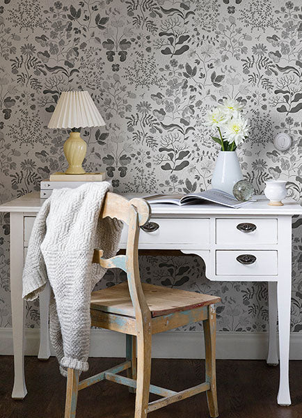 Purchase 4143-22029 A-Street Wallpaper, Groh Grey Floral - Botanica1