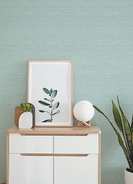 Purchase 4143-24282 A-Street Wallpaper, Agave Aqua Faux Grasscloth - Botanica12