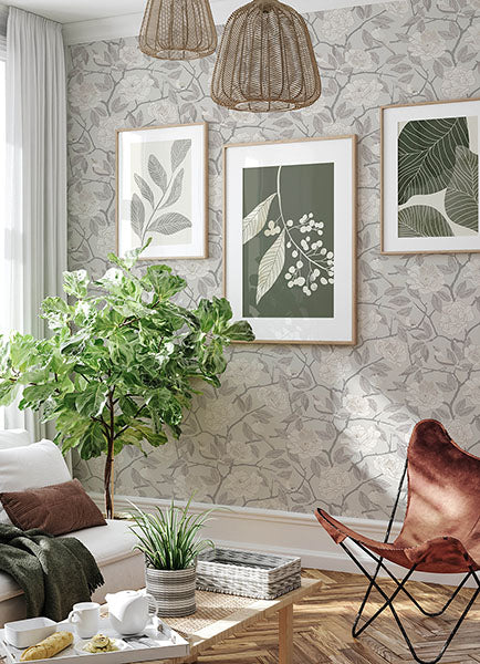 Purchase 4143-34021 A-Street Wallpaper, Bernadina Grey Rosebush - Botanica1