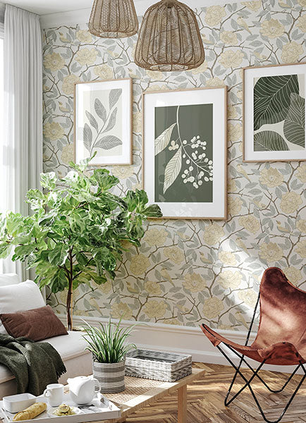 Purchase 4143-34022 A-Street Wallpaper, Bernadina Light Yellow Rosebush - Botanica1