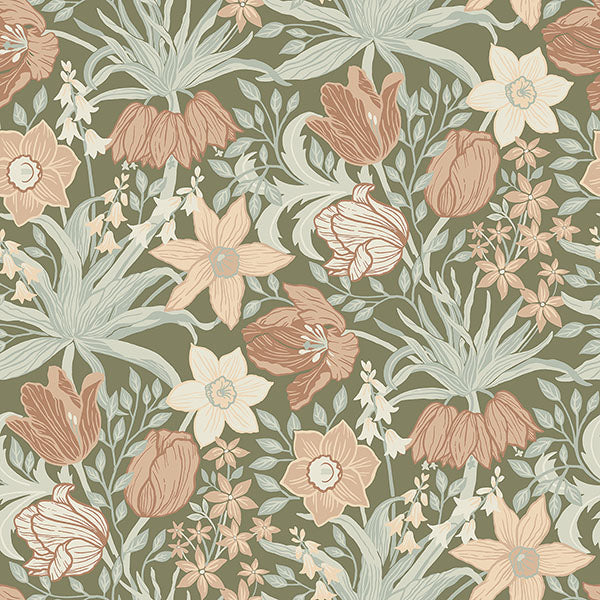 Purchase 4143-34029 A-Street Wallpaper, Cecilia Moss Tulip and Daffodil - Botanica