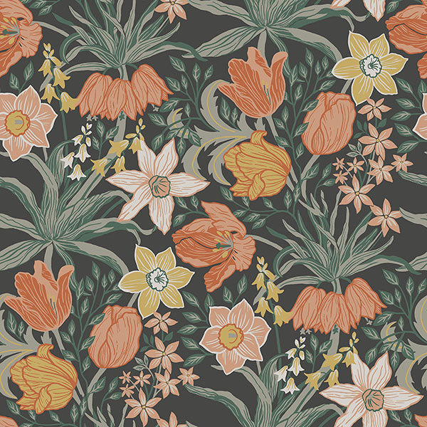 Purchase 4143-34031 A-Street Wallpaper, Cecilia Black Tulip and Daffodil - Botanica