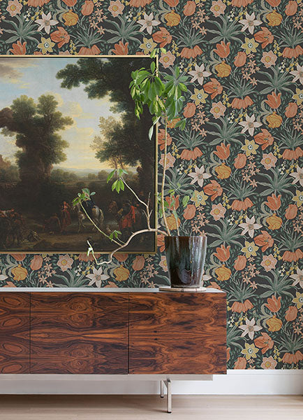 Purchase 4143-34031 A-Street Wallpaper, Cecilia Black Tulip and Daffodil - Botanica1