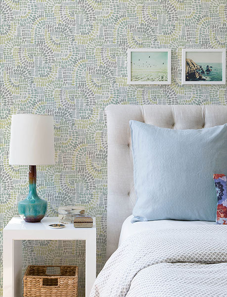 Purchase 4146-27214 A-Street Wallpaper, Wanderer Aquamarine Mosiac Wallpaper - Harmony12