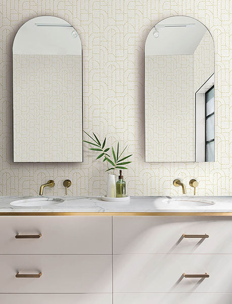 Purchase 4146-27219 A-Street Wallpaper, Integrity Yellow Arched Outlines Wallpaper - Harmony1