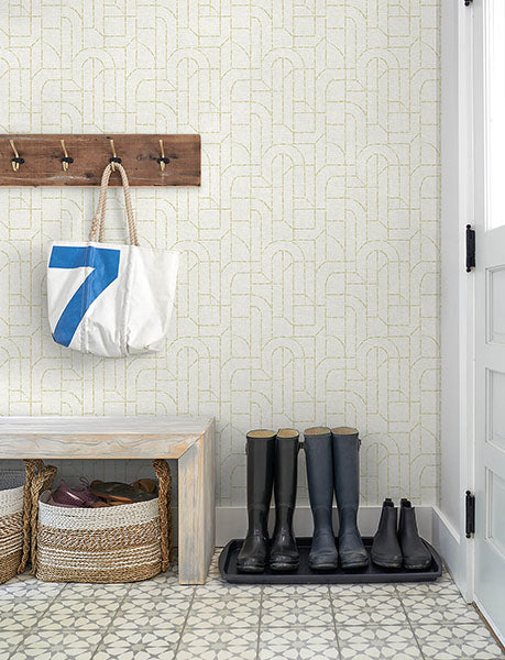 Purchase 4146-27219 A-Street Wallpaper, Integrity Yellow Arched Outlines Wallpaper - Harmony12