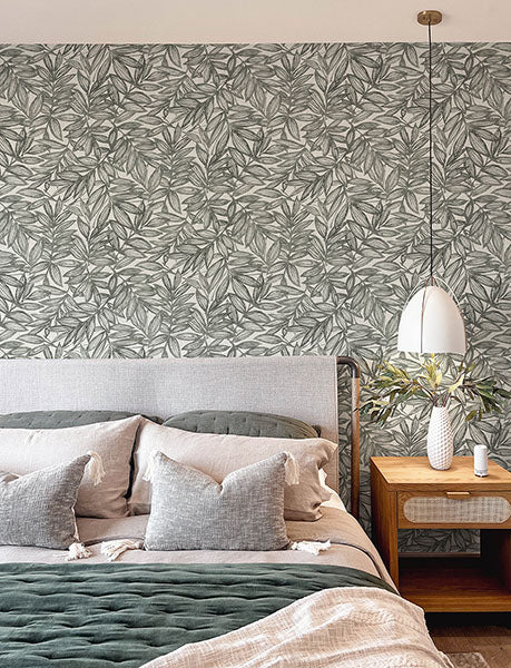 Purchase 4146-27229 A-Street Wallpaper, Rhythmic Charcoal Leaf Wallpaper - Harmony12