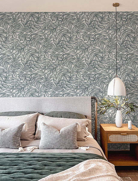 Purchase 4146-27230 A-Street Wallpaper, Rhythmic Denim Leaf Wallpaper - Harmony12