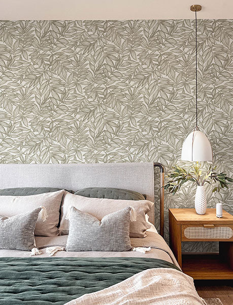 Purchase 4146-27233 A-Street Wallpaper, Rhythmic Taupe Leaf Wallpaper - Harmony12