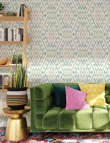 Purchase 4146-27236 A-Street Wallpaper, Solola Aqua Ikat Wallpaper - Harmony12