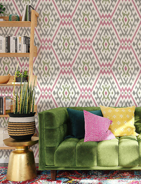 Purchase 4146-27237 A-Street Wallpaper, Solola Fuchsia Ikat Wallpaper - Harmony12