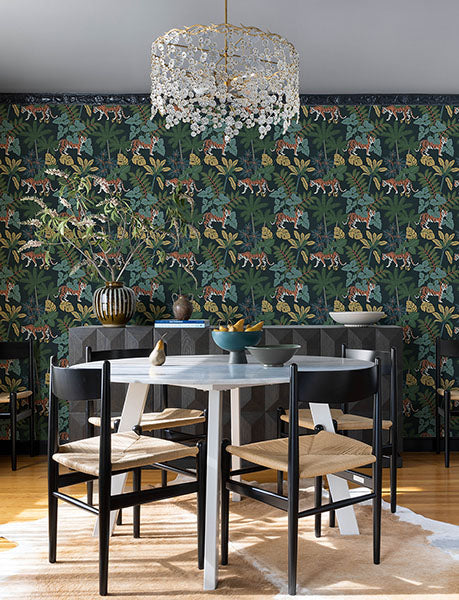 Purchase 4146-27248 A-Street Wallpaper, Caspian Navy Jungle Prowl Wallpaper - Harmony1