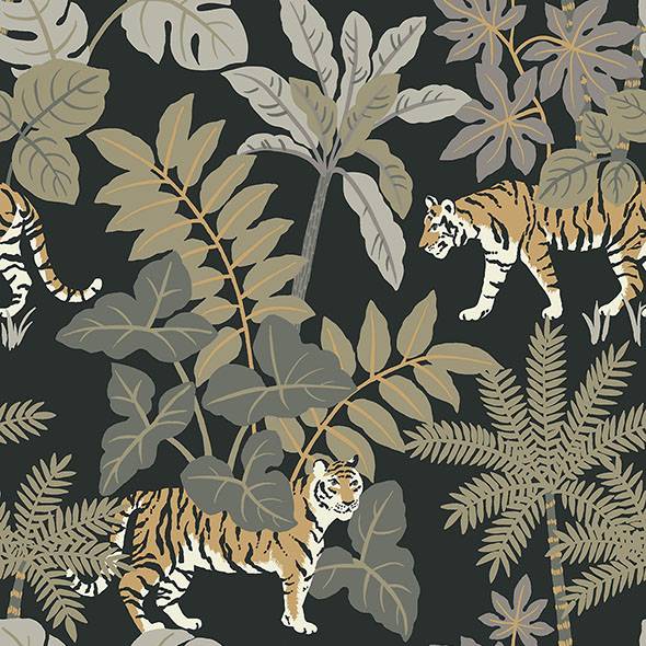 Purchase 4146-27249 A-Street Wallpaper, Caspian Charcoal Jungle Prowl Wallpaper - Harmony