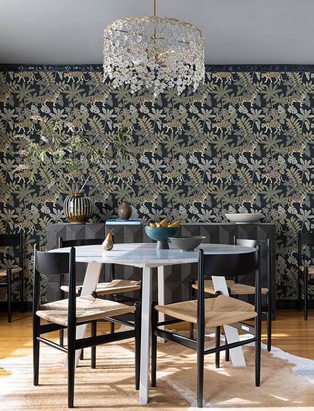 Purchase 4146-27249 A-Street Wallpaper, Caspian Charcoal Jungle Prowl Wallpaper - Harmony1