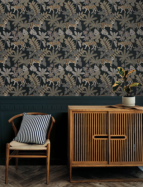 Purchase 4146-27249 A-Street Wallpaper, Caspian Charcoal Jungle Prowl Wallpaper - Harmony12