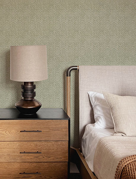 Purchase 4146-27253 A-Street Wallpaper, Gallivant Sage Woven Geometric Wallpaper - Harmony12