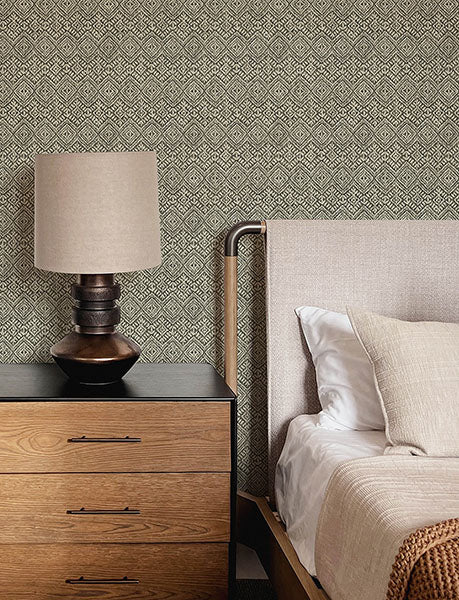 Purchase 4146-27255 A-Street Wallpaper, Gallivant Black Woven Geometric Wallpaper - Harmony12