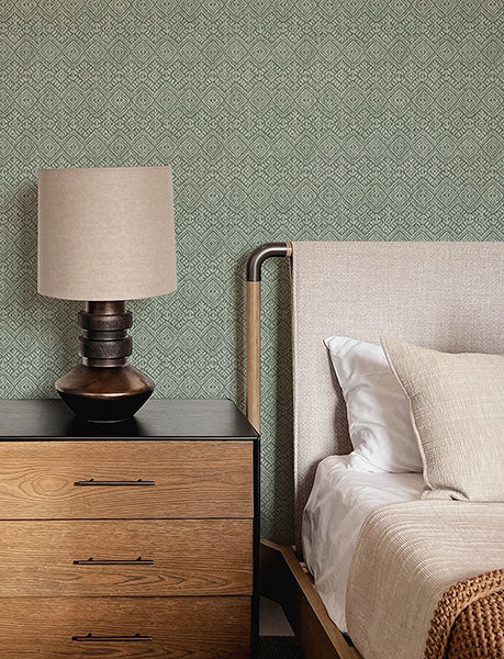 Purchase 4146-27256 A-Street Wallpaper, Gallivant Green Woven Geometric Wallpaper - Harmony12