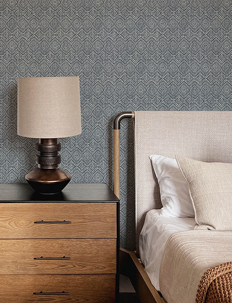 Purchase 4146-27257 A-Street Wallpaper, Gallivant Indigo Woven Geometric Wallpaper - Harmony12