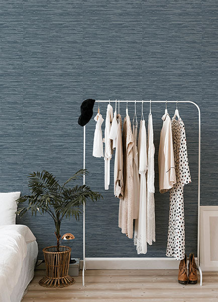 Purchase 4147-27260 A-Street Wallpaper, Exhale Indigo Woven Faux Grasscloth - Haberdashery1