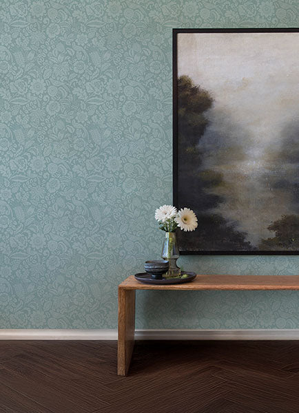Purchase 4147-27363 A-Street Wallpaper, Marta Teal Floral Trail - Haberdashery1