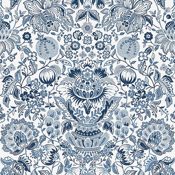 Purchase 4147-27372 A-Street Wallpaper, Blanche Blue Floral Damask - Haberdashery