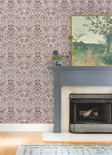 Purchase 4147-27373 A-Street Wallpaper, Blanche Plum Floral Damask - Haberdashery12