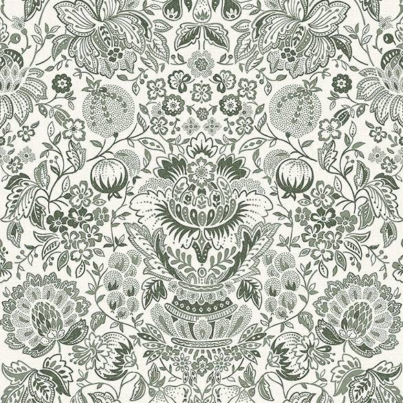 Purchase 4147-27375 A-Street Wallpaper, Blanche Dark Green Floral Damask - Haberdashery