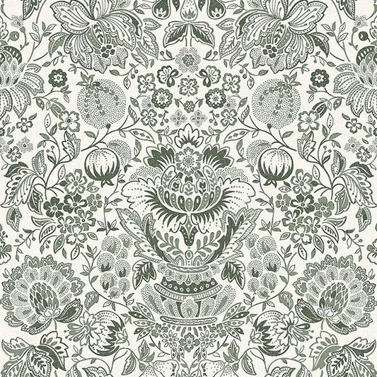 Purchase 4147-27375 A-Street Wallpaper, Blanche Dark Green Floral Damask - Haberdashery